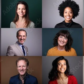 Different portraits of people in front of a background